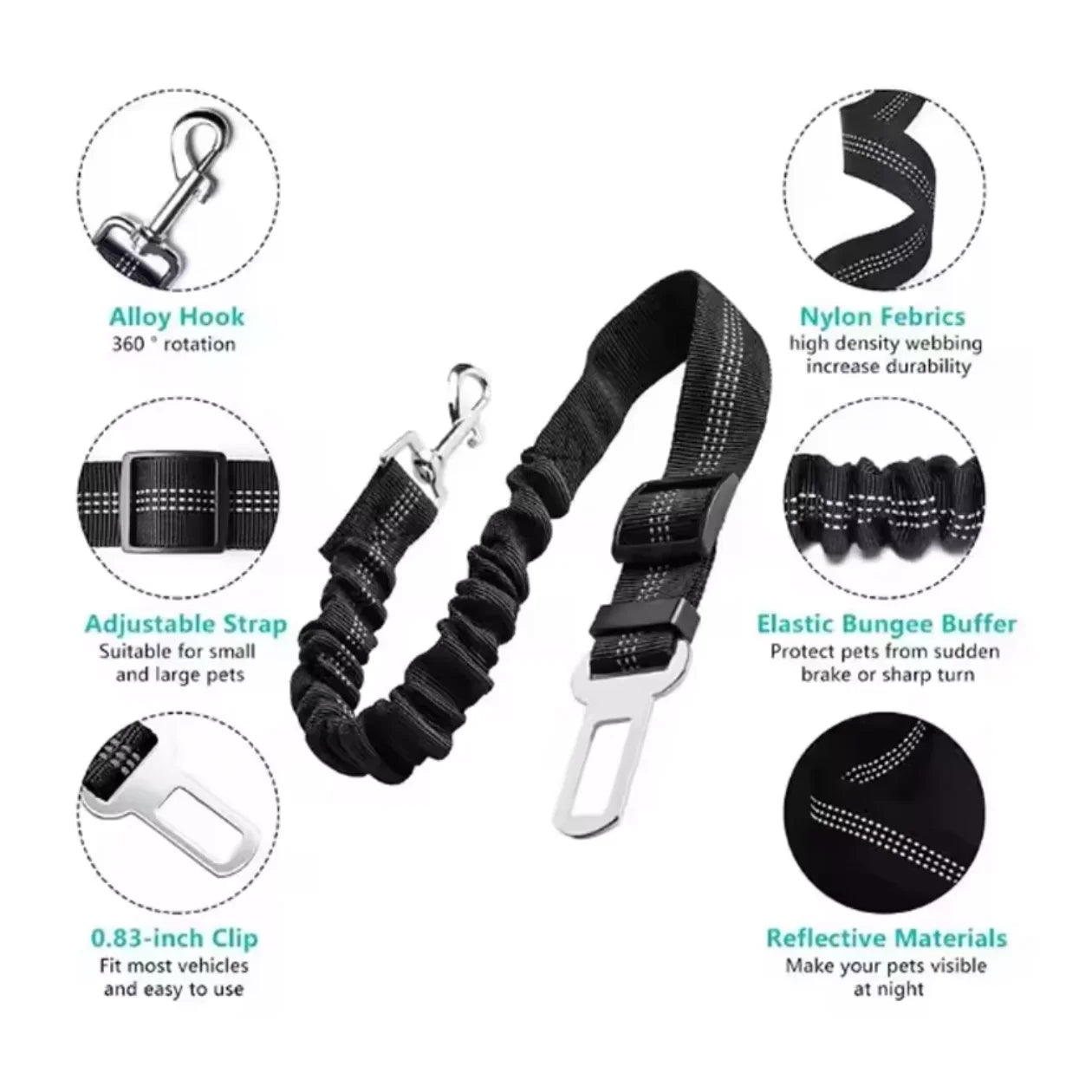 Adjustable Dog Car Seat Belt, Nylon Pet Car Seat Buckle Safety Strap, Universal Traction Rope for Vehicle Travel with Pets