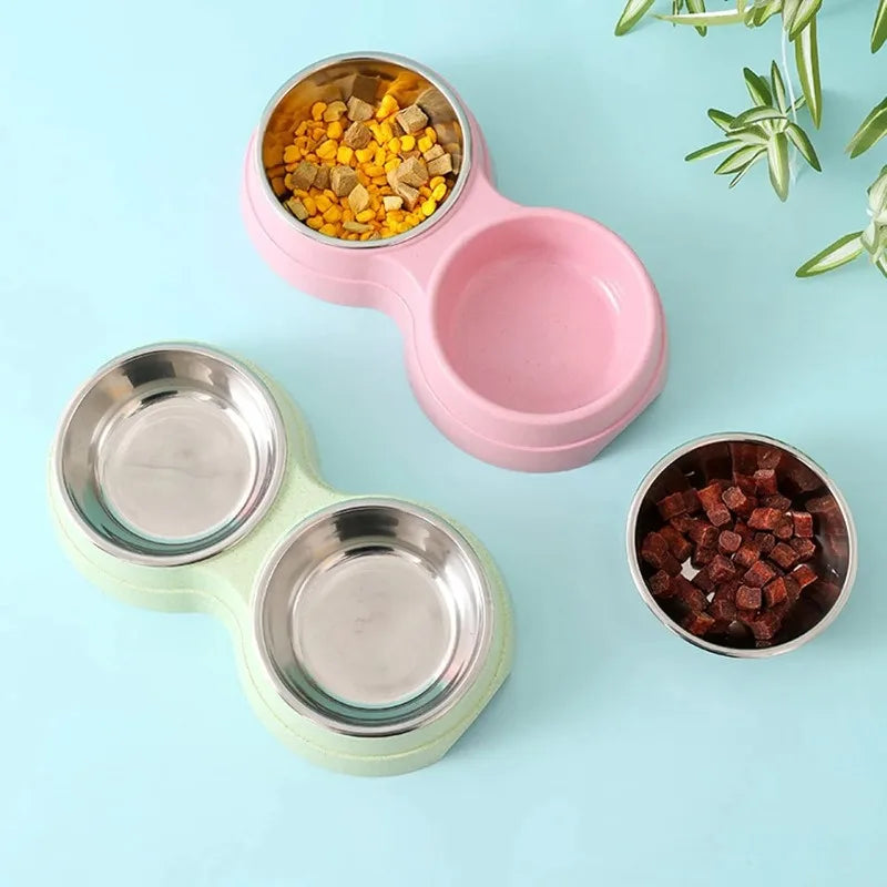 Double Pet Bowls Dog Food and Water Feeder, Stainless Steel Feeding Dish for Cats and Small Dogs, Non-Slip Feeding Station