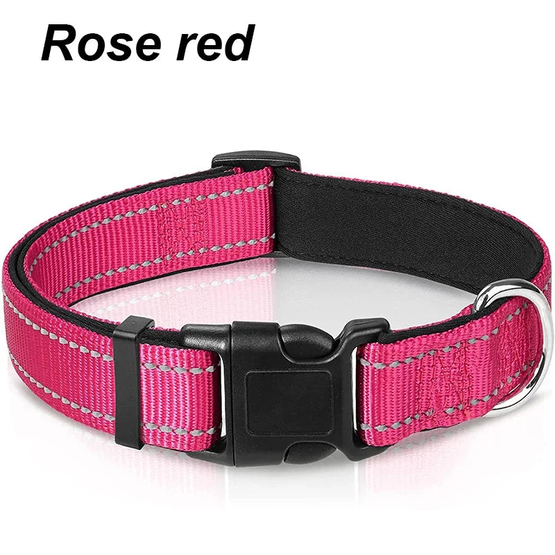 Reflective Dog Collar, Sturdy Adjustable Nylon Pet Collar with Soft Neoprene Padding for Medium and Large Dogs