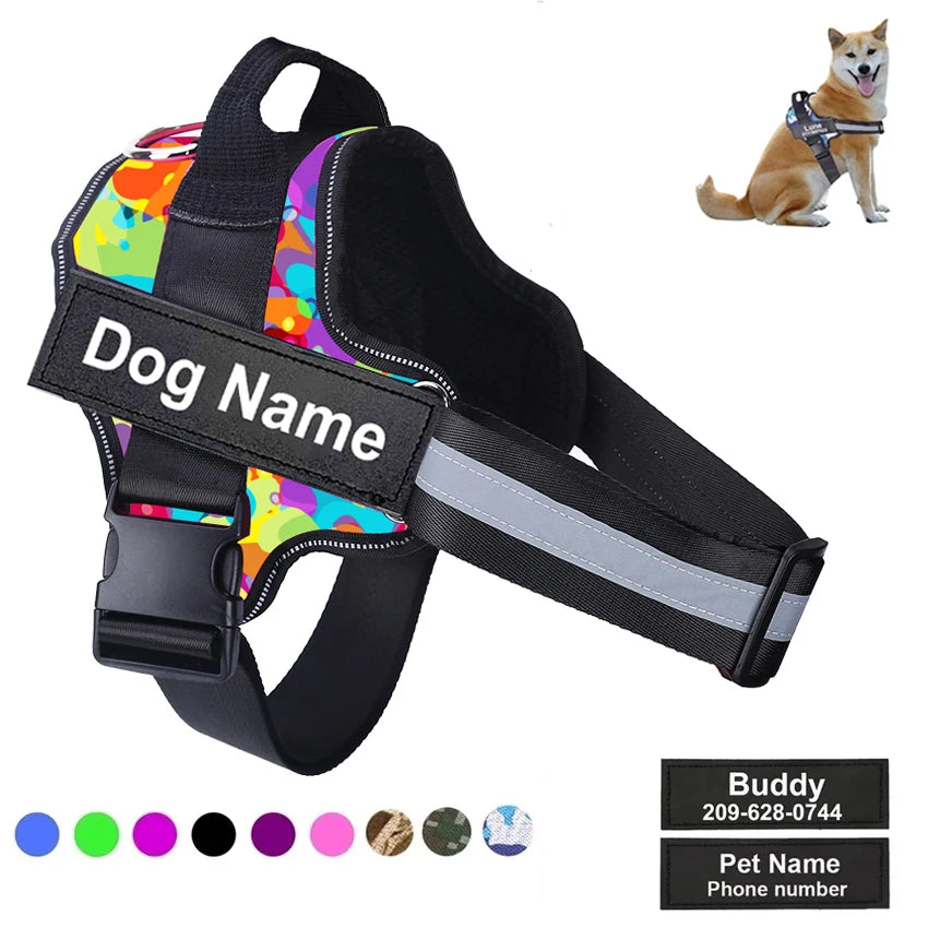 No-Pull Dog Harness Vest, Reflective Breathable Adjustable Pet Harness with Custom ID Patch for Outdoor Walking