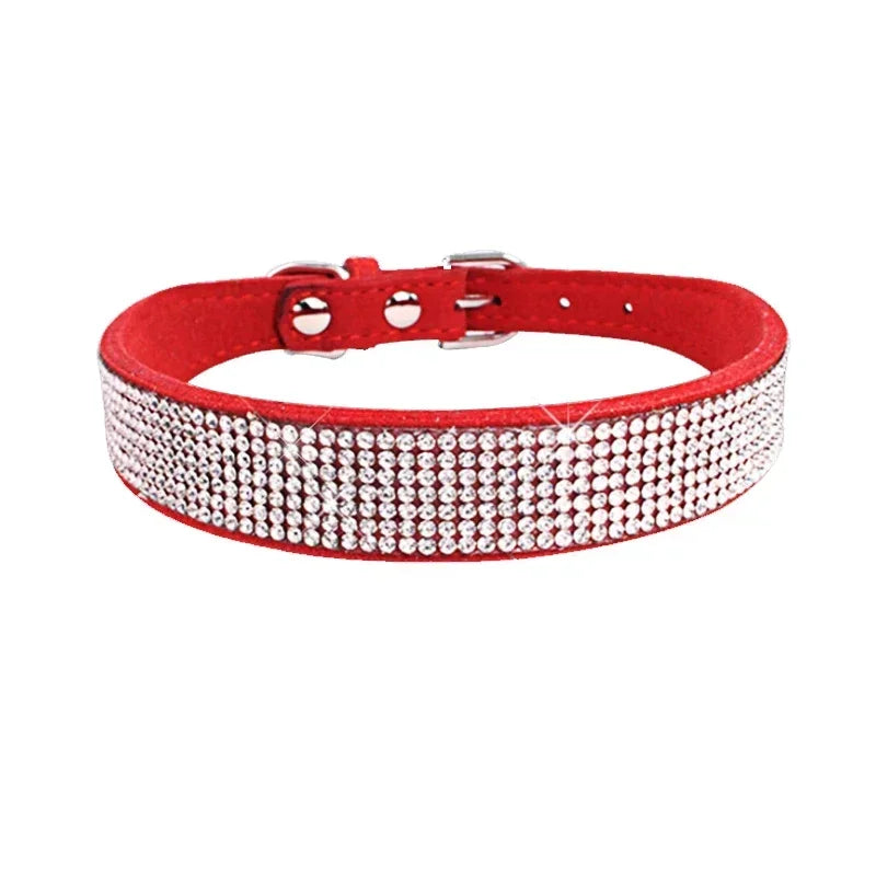 Suede Fiber Crystal Dog Collar, Comfortable Glitter Rhinestone Pet Collar with Zinc Alloy Buckle for Small Dogs and Cats (XXS-XL)
