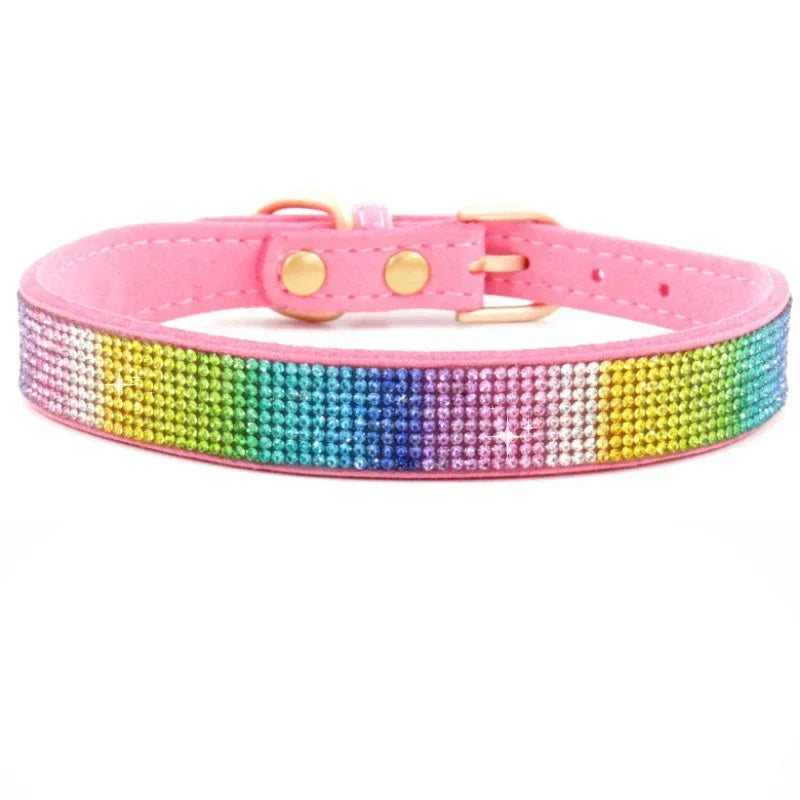 Suede Fiber Crystal Dog Collar, Comfortable Glitter Rhinestone Pet Collar with Zinc Alloy Buckle for Small Dogs and Cats (XXS-XL)