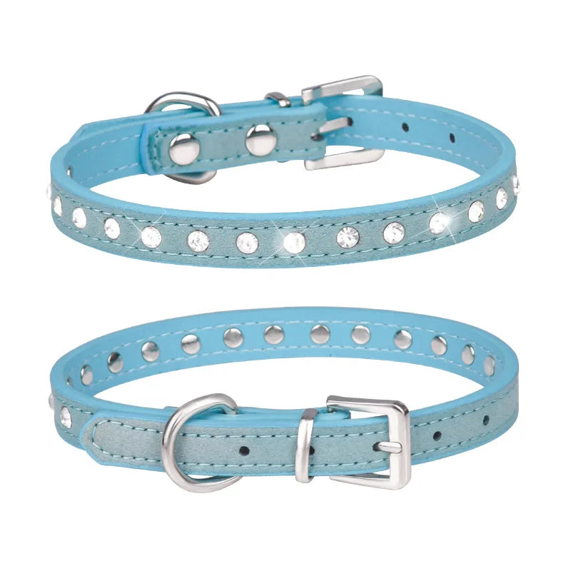 Shiny Rhinestone Pet Collar – Adjustable Leather Dog & Cat Collar for Small and Medium Dogs, Sparkling Bling Accessory