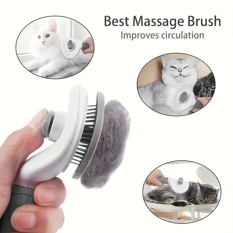 One-Click Pet Hair Removal Comb for Dogs and Cats, Self-Cleaning Slicker Brush, Detangling Pet Grooming Tool