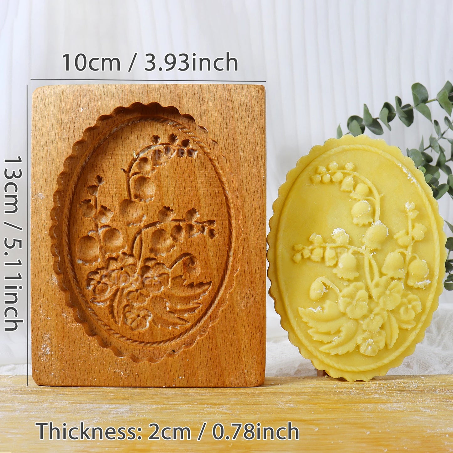 Wooden 3D Cookie Mold with Flower Patterns, DIY Carved Embossed Cookie Cutter for Baking Fondant, Cake, and Biscuits