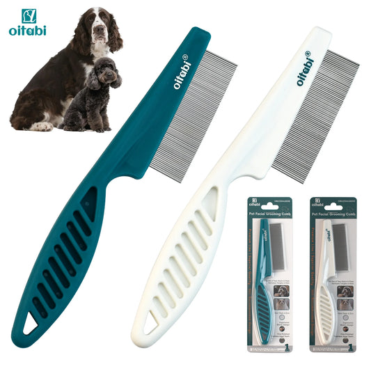 Flea and Lice Comb for Dogs and Cats, Professional Pet Grooming Comb with Rounded Teeth, Tear Stain Remover Brush and Dematting Tool