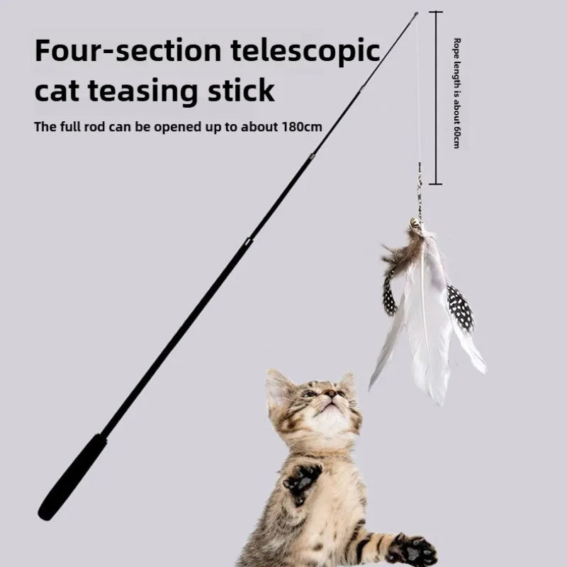 Long Cat Toy – 1.8m Telescopic Fishing Rod with Feather, Scratch-Resistant Interactive Cat Toy for Active Cats