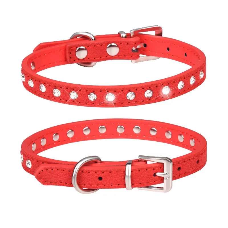 Shiny Rhinestone Pet Collar – Adjustable Leather Dog & Cat Collar for Small and Medium Dogs, Sparkling Bling Accessory