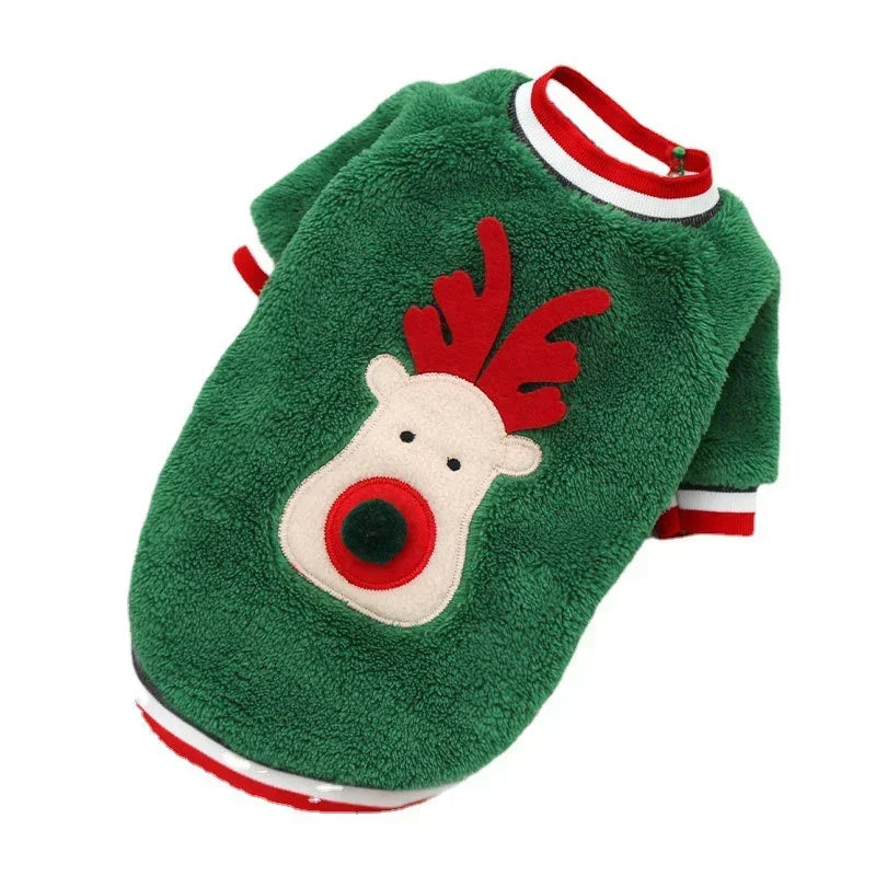 Christmas Dog Clothes Winter Warm Elk and Santa Dog Coat Hoodie for Small and Medium Dogs and Cats, Holiday Pet Costume Clothing