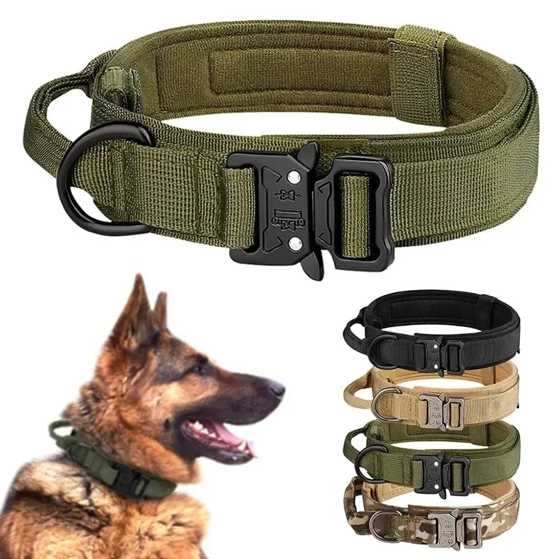 Tactical Dog Collar with Metal Buckle, Breathable Nylon Training Neck Collar for Medium and Large Dogs, Durable Outdoor Pet Collar