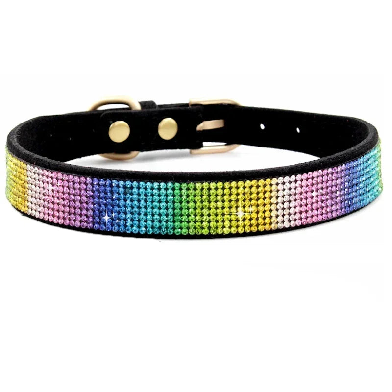 Suede Fiber Crystal Dog Collar, Comfortable Glitter Rhinestone Pet Collar with Zinc Alloy Buckle for Small Dogs and Cats (XXS-XL)