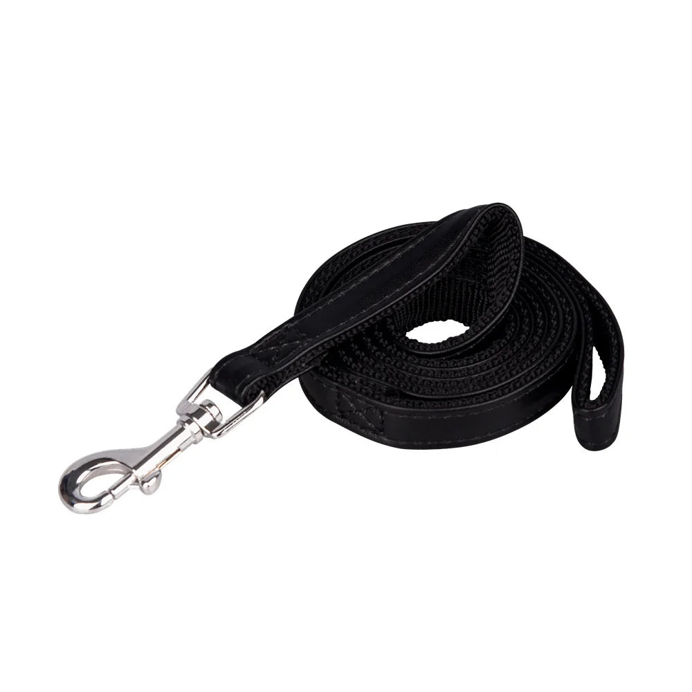 120cm Pet Leash, PU Leather and Padded Nylon Dog Training Rope Lead for Dogs and Cats, Walking Leash for Puppies, Available in Blue, Black, Red, and Pink
