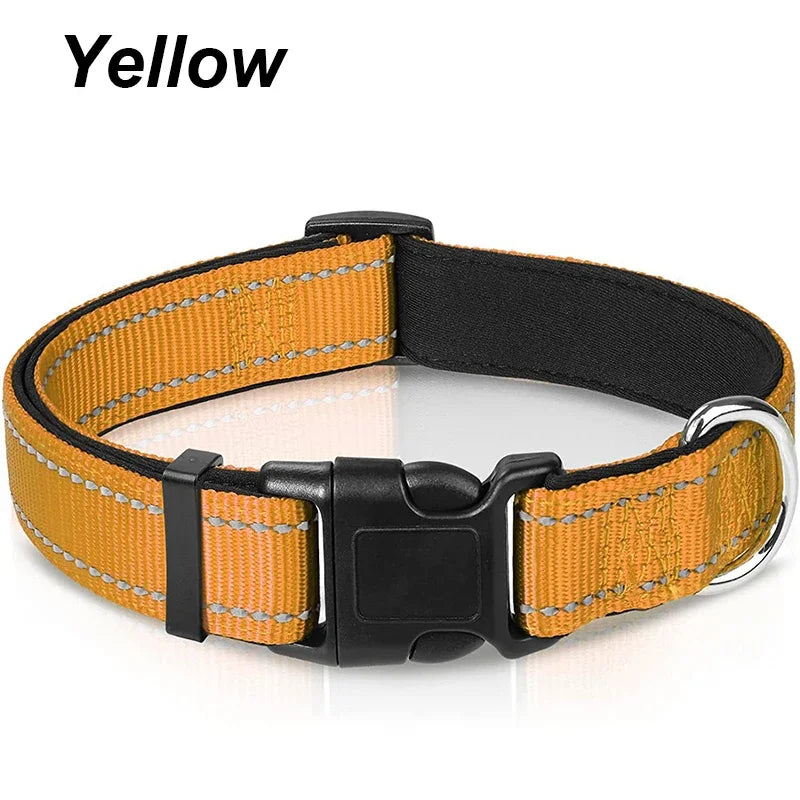 Reflective Dog Collar, Sturdy Adjustable Nylon Pet Collar with Soft Neoprene Padding for Medium and Large Dogs