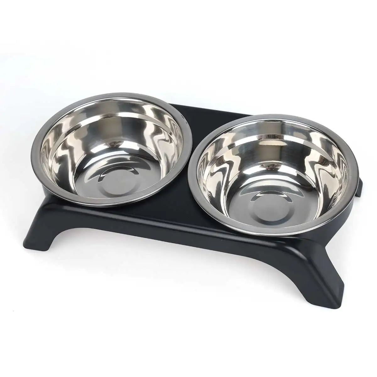 Elevated Pet Bowl with Two Stainless Steel Bowls, Raised Feeding Station for Small and Medium Dogs and Cats, Black and Gray