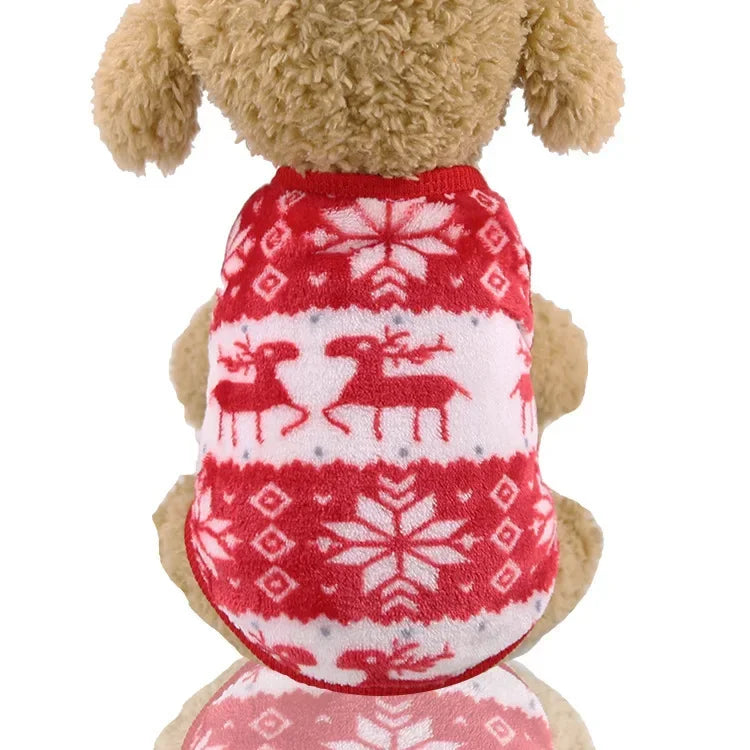 Christmas Dog Clothes Winter Warm Elk and Santa Dog Coat Hoodie for Small and Medium Dogs and Cats, Holiday Pet Costume Clothing