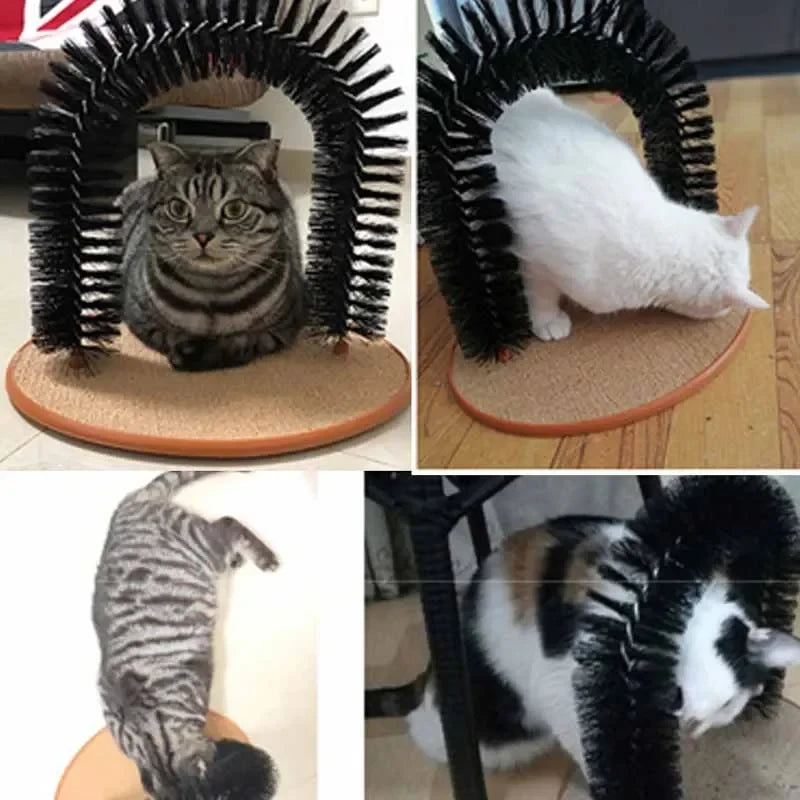 Cat Self-Grooming Arch Toy with Massage Brush & Scratching Base, Interactive Self-Cleaning Grooming Arch for Cats & Kittens