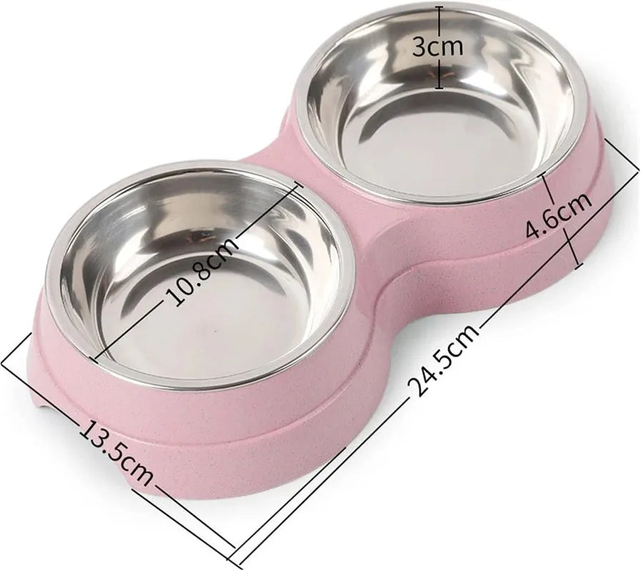 Double Pet Bowls Dog Food and Water Feeder, Stainless Steel Feeding Dish for Cats and Small Dogs, Non-Slip Feeding Station