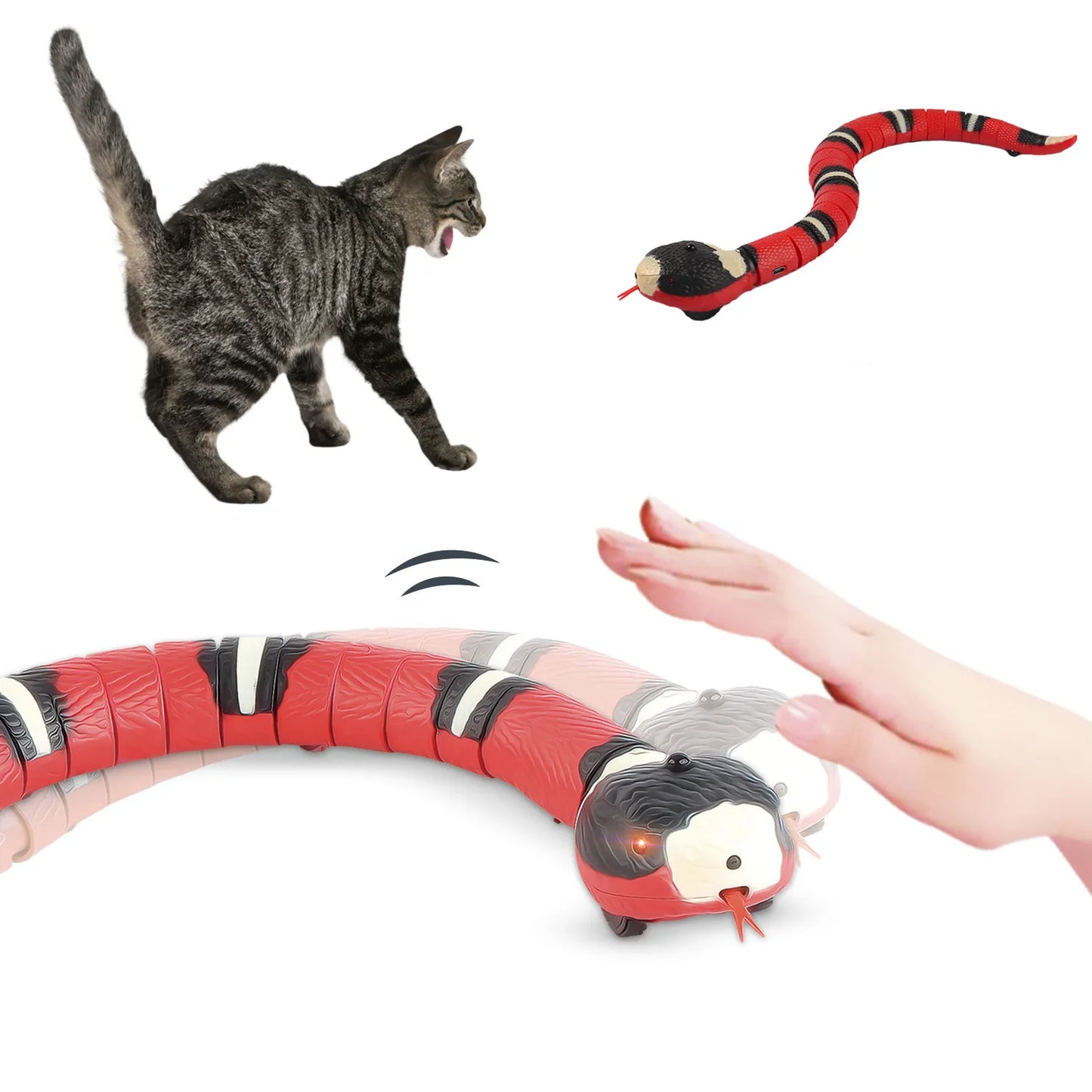 Smart Sensing Interactive Snake Cat Toy, Automatic Electronic Moving Pet Toy, USB Rechargeable Kitten Teaser for Cats and Small Dogs
