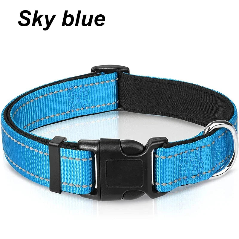 Reflective Dog Collar, Sturdy Adjustable Nylon Pet Collar with Soft Neoprene Padding for Medium and Large Dogs