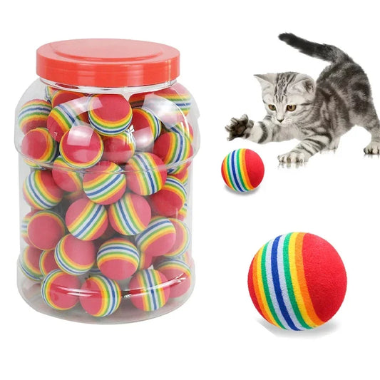 Rainbow Cat Toy Balls, Rattle Chewing Scratch Balls for Cats and Small Dogs, Interactive Training Play Balls Pet Toys (5PCS/10PCS)