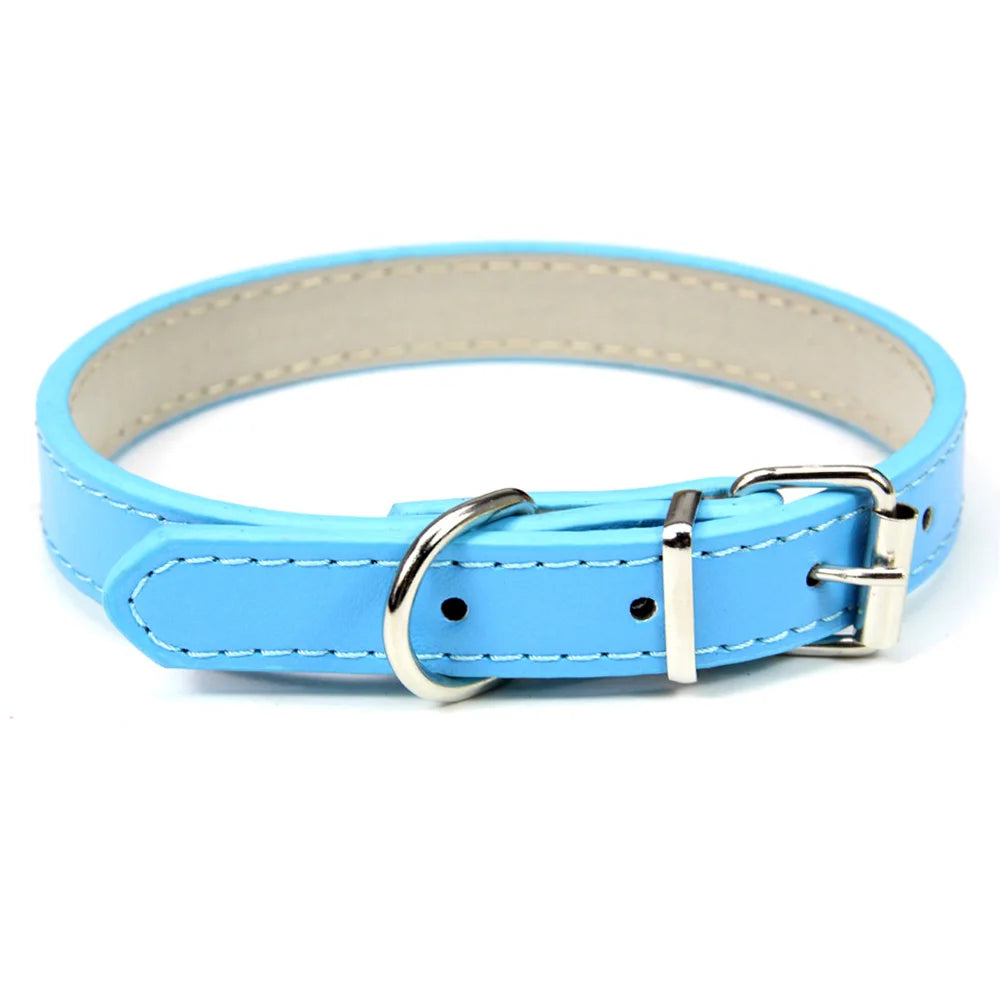 Soft Leather Dog Collar, Adjustable Pet Neck Strap for Small Medium and Large Dogs and Cats