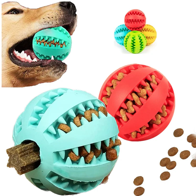 Interactive Dog Chew Ball, Rubber Treat Dispensing Toy for Dogs and Cats, Silicone Teeth Cleaning Puppy Toy