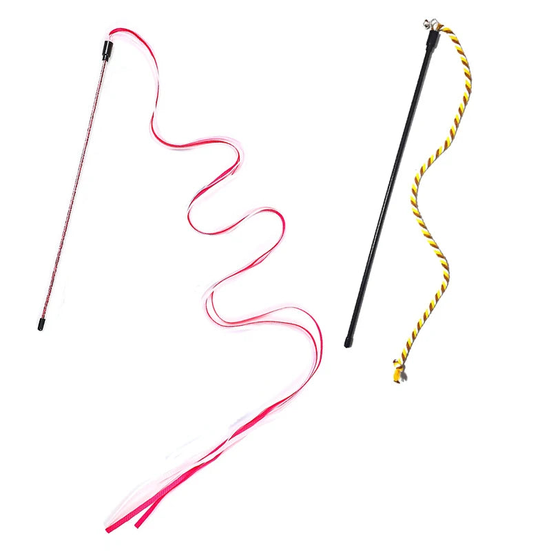Interactive Cat Teaser Wand Toy with Long Satin Ribbon, Kitten Play Stick for Indoor Exercise and Training