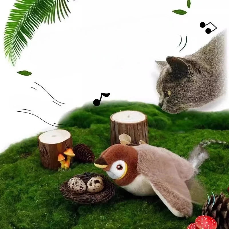 Cat Chew Plush Toy, Electric Bird Feather Interactive Squeaky Kitten Toy, Bite-Resistant Rechargeable Automatic Teaser