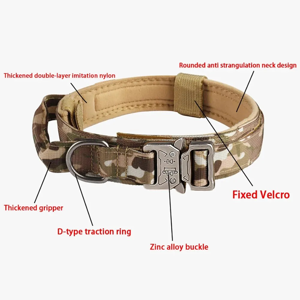 Tactical Dog Collar with Metal Buckle, Breathable Nylon Training Neck Collar for Medium and Large Dogs, Durable Outdoor Pet Collar