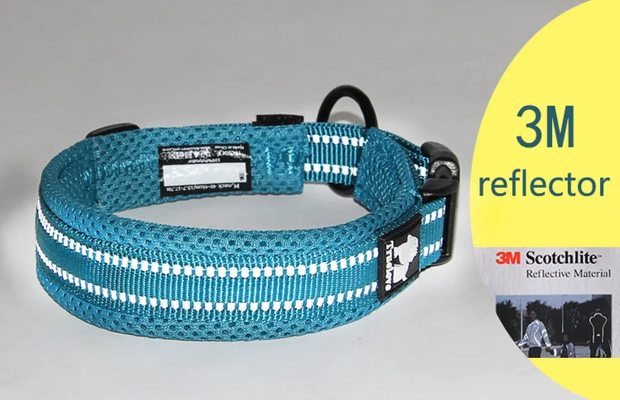 Adjustable Mesh Padded Dog Collar, 3M Reflective Nylon Heavy-Duty Collar for All Breeds, All-Weather Durable Pet Collar, 8 Sizes