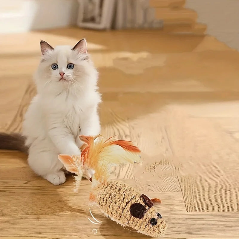 Sisal Mouse Cat Toy, Bite-Resistant Simulation Plush Mice for Kittens and Cats, Interactive Self-Playing Toy (1/4pcs)