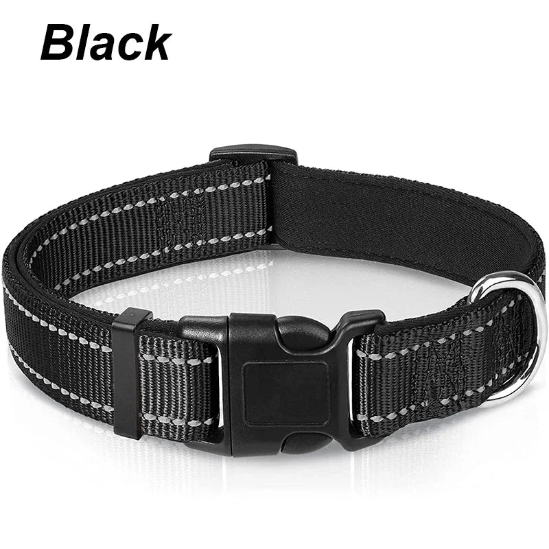 Reflective Dog Collar, Sturdy Adjustable Nylon Pet Collar with Soft Neoprene Padding for Medium and Large Dogs