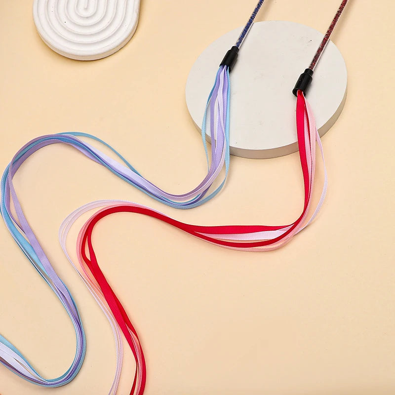 Interactive Cat Teaser Wand Toy with Long Satin Ribbon, Kitten Play Stick for Indoor Exercise and Training