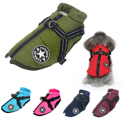 Large Dog Jacket with Harness – Waterproof Winter Coat for Labrador, Chihuahua, French Bulldog