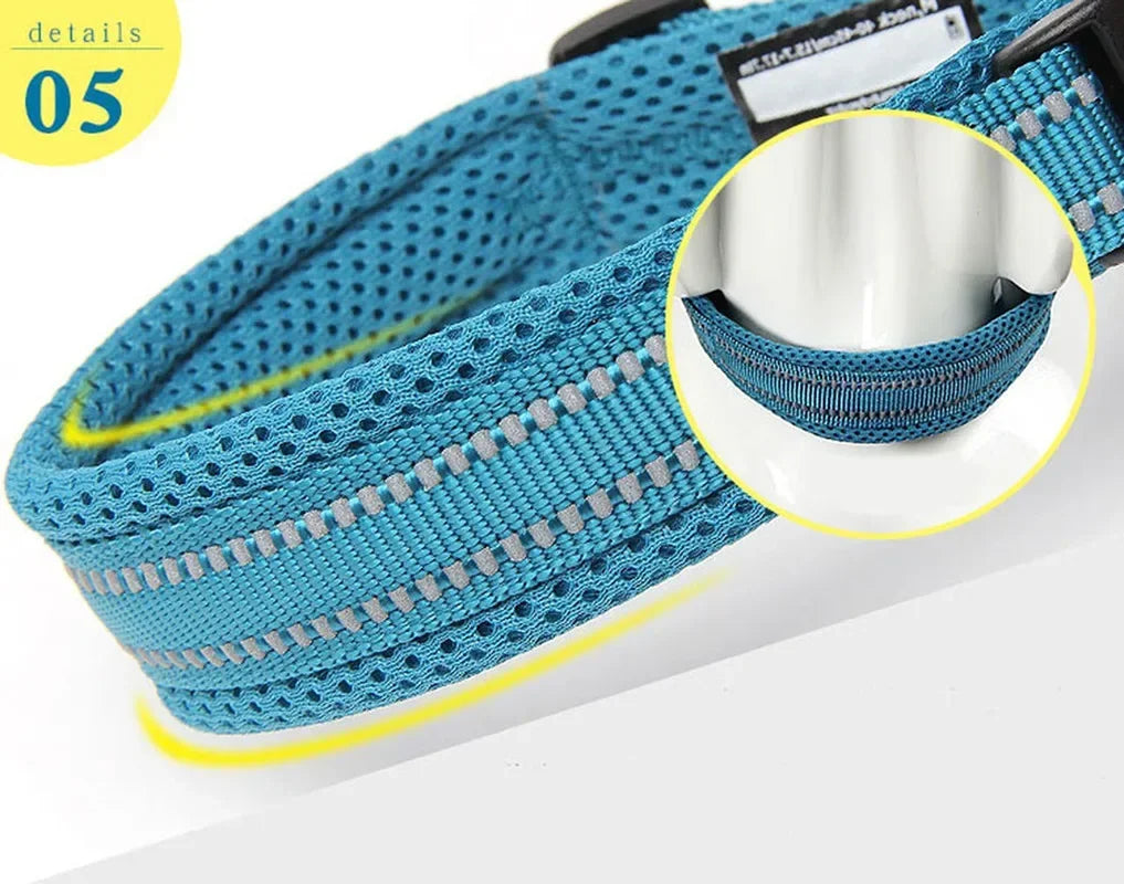 Adjustable Mesh Padded Dog Collar, 3M Reflective Nylon Heavy-Duty Collar for All Breeds, All-Weather Durable Pet Collar, 8 Sizes