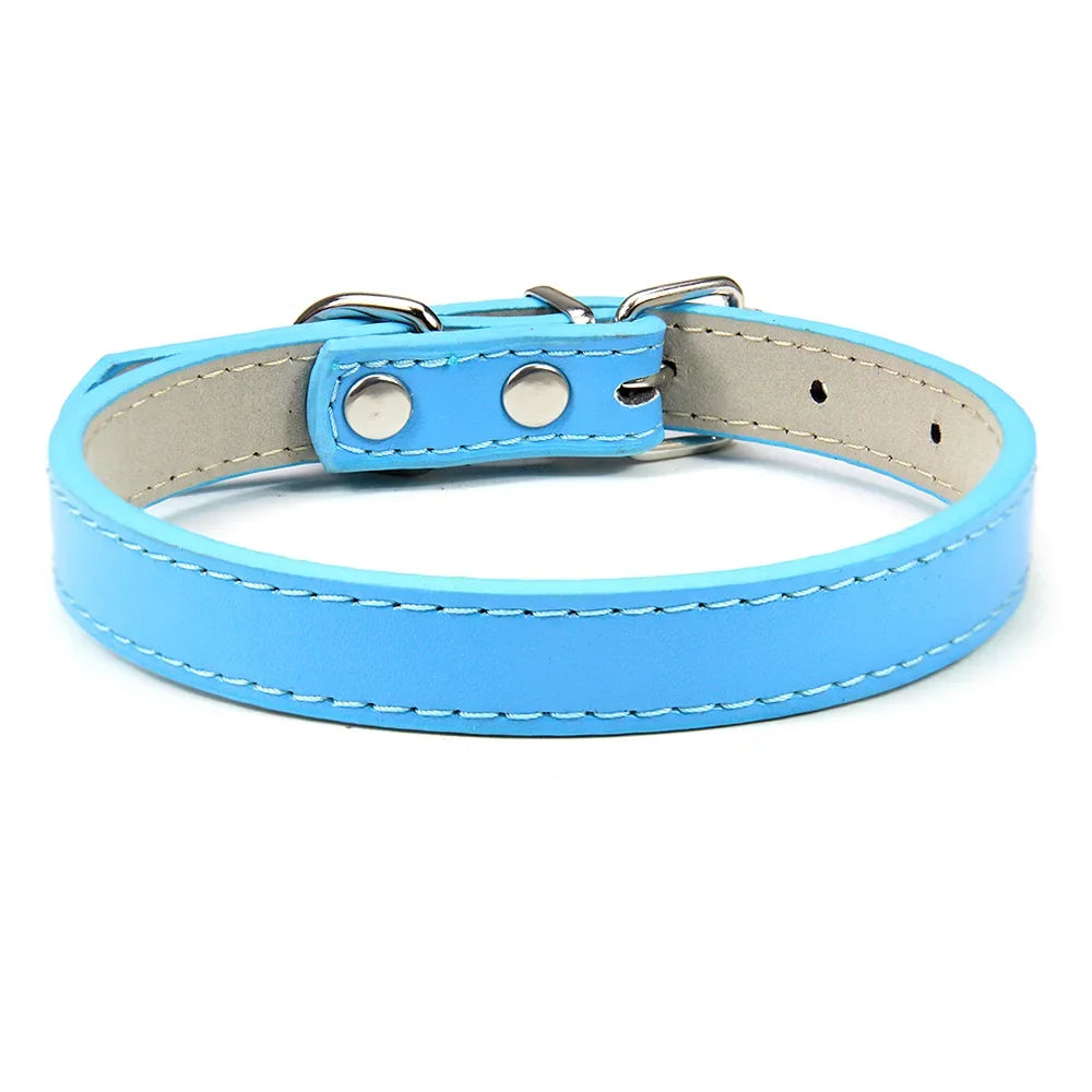 Soft Leather Dog Collar, Adjustable Pet Neck Strap for Small Medium and Large Dogs and Cats