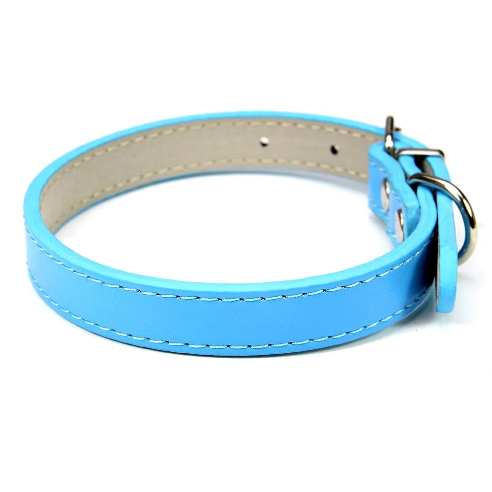 Soft Leather Dog Collar, Adjustable Pet Neck Strap for Small Medium and Large Dogs and Cats