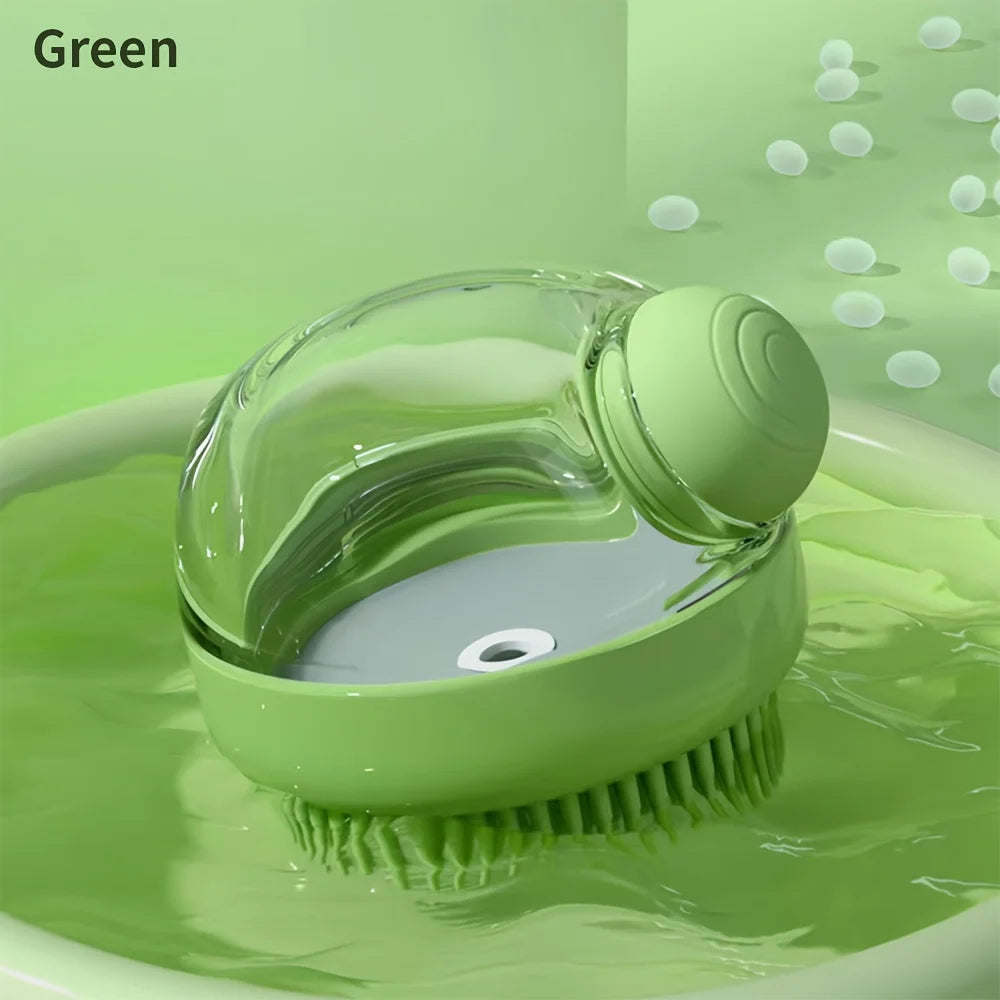 Dog Bath Brush with Soap Dispenser, Silicone Bristle Pet Grooming Shampoo Brush for Cats and Dogs, Massage Bathing Tool for Short and Long Haired Pets