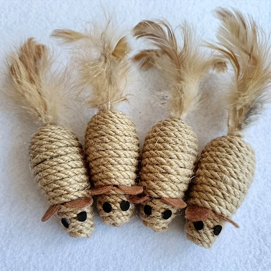 Sisal Mouse Cat Toy, Bite-Resistant Simulation Plush Mice for Kittens and Cats, Interactive Self-Playing Toy (1/4pcs)