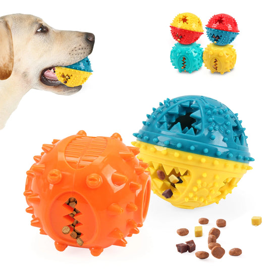 Dog Chew Treat Ball, Food Dispensing Pet Toy for Teeth Cleaning and Grinding, Rubber Treat Feeder for Dogs and Cats