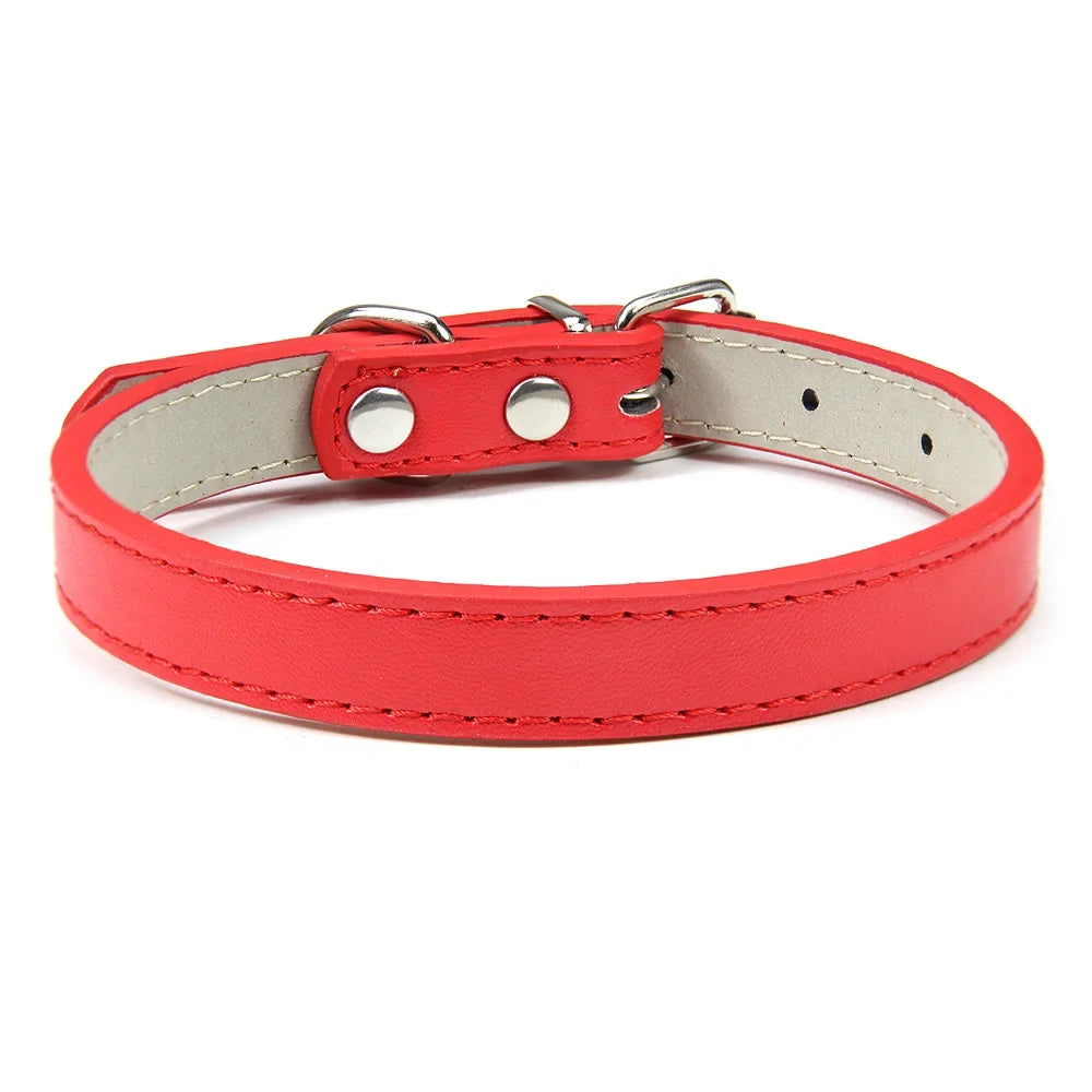 Soft Leather Dog Collar, Adjustable Pet Neck Strap for Small Medium and Large Dogs and Cats