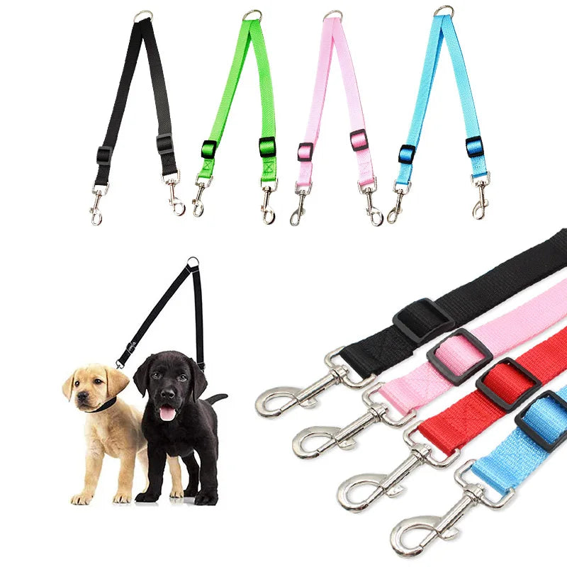 Double Dog Leash Dual Coupler, Adjustable V-Shaped Nylon Lead for Walking Two Dogs, Colorful Two-Way Pet Leash