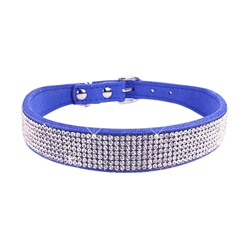 Suede Fiber Crystal Dog Collar, Comfortable Glitter Rhinestone Pet Collar with Zinc Alloy Buckle for Small Dogs and Cats (XXS-XL)