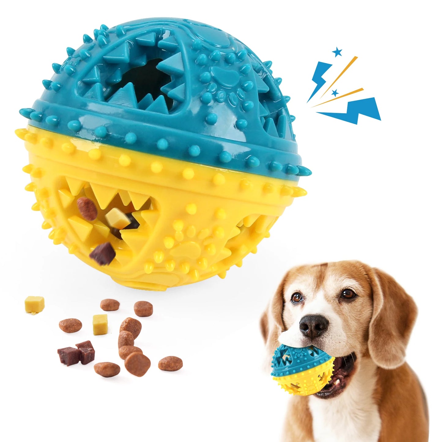 Dog Chew Treat Ball, Food Dispensing Pet Toy for Teeth Cleaning and Grinding, Rubber Treat Feeder for Dogs and Cats