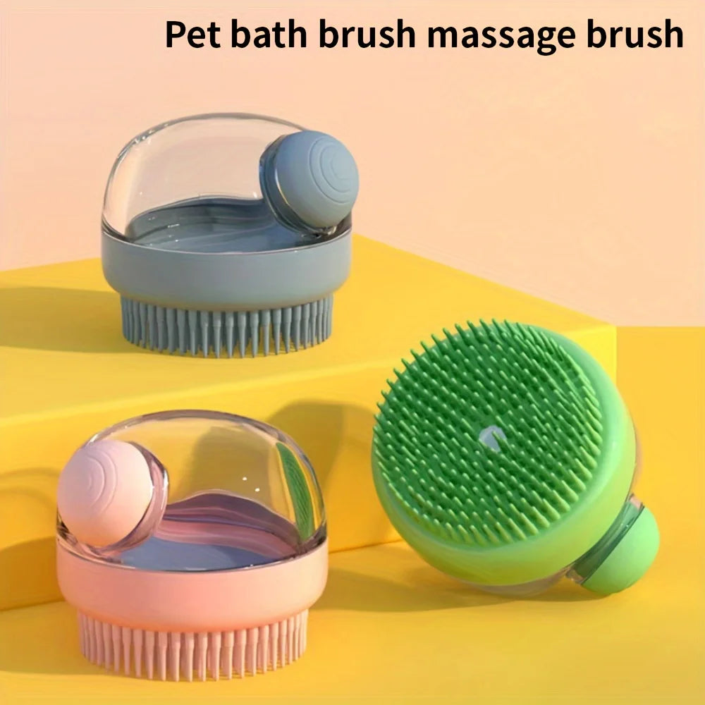 Dog Bath Brush with Soap Dispenser, Silicone Bristle Pet Grooming Shampoo Brush for Cats and Dogs, Massage Bathing Tool for Short and Long Haired Pets