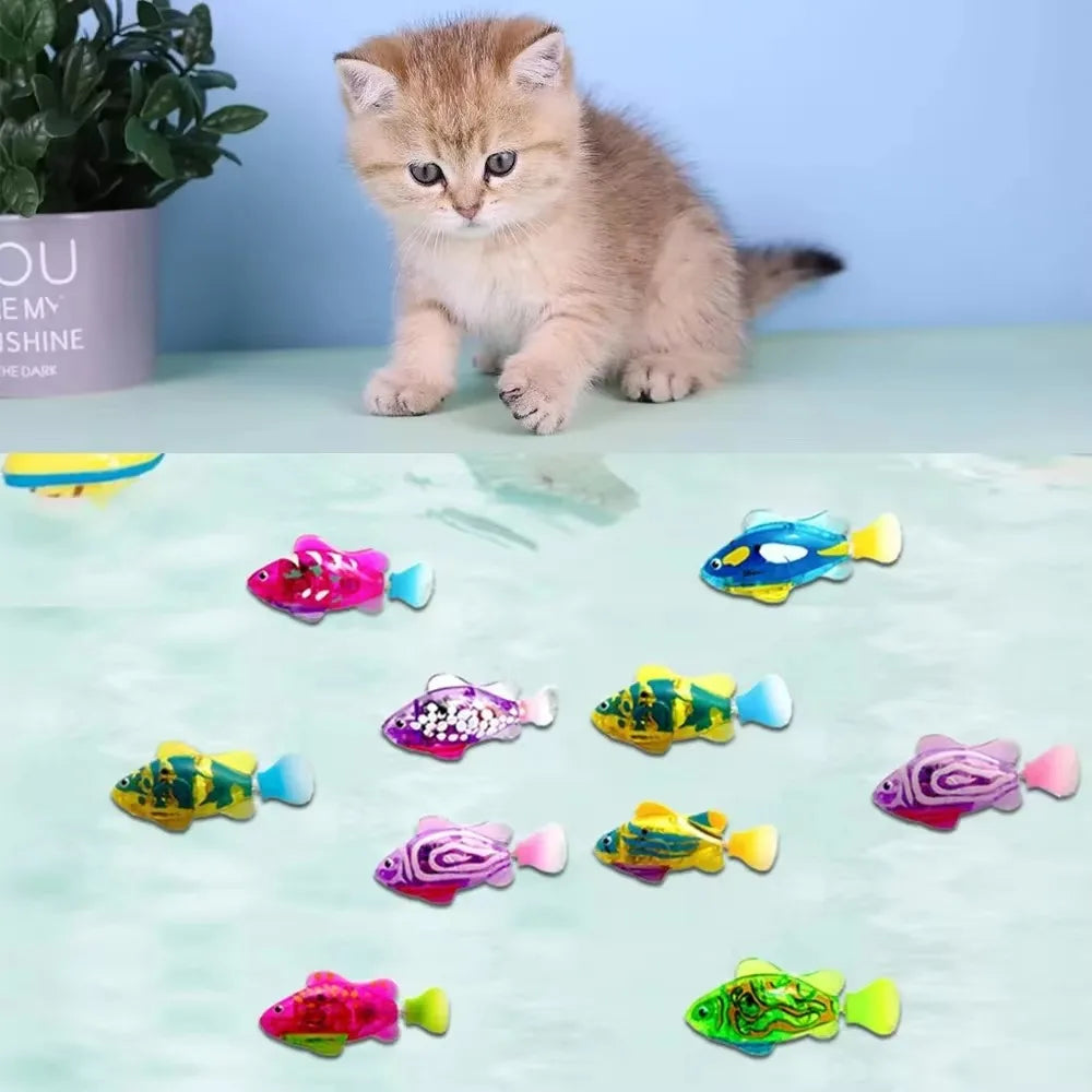 LED Interactive Swimming Robot Fish Cat Toy, Automatic Inductive Glowing Electric Fish for Kitten Play and Hunting Stimulation