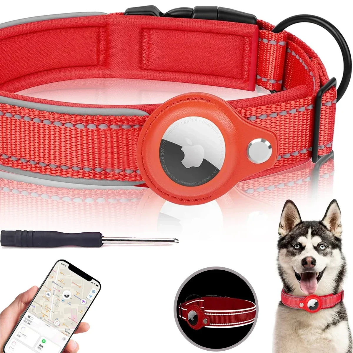 Apple Airtag Compatible Pet Collar, Anti-Lost Reflective Waterproof Tracker Collar for Dogs and Cats, GPS Positioning Pet Safety Collar