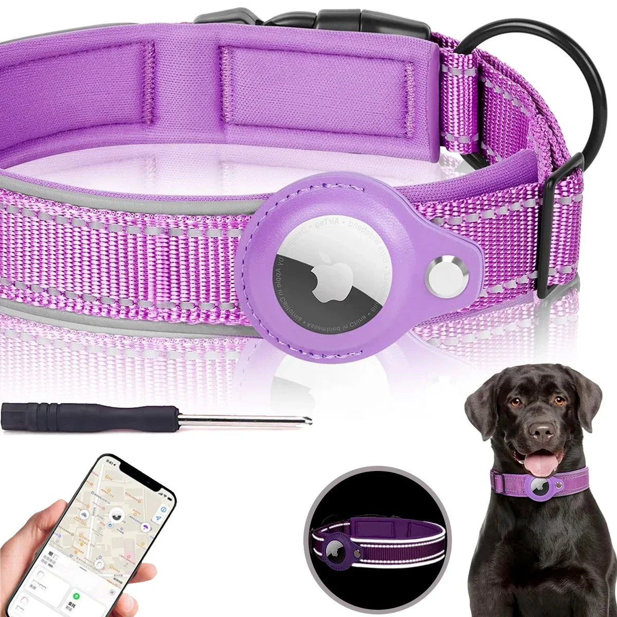 Apple Airtag Compatible Pet Collar, Anti-Lost Reflective Waterproof Tracker Collar for Dogs and Cats, GPS Positioning Pet Safety Collar