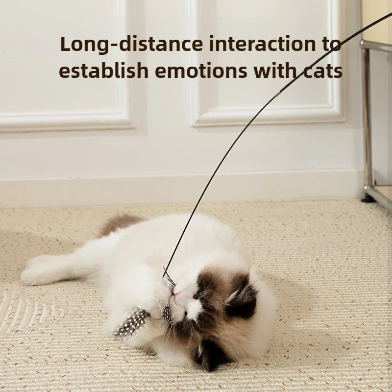 Long Cat Toy – 1.8m Telescopic Fishing Rod with Feather, Scratch-Resistant Interactive Cat Toy for Active Cats