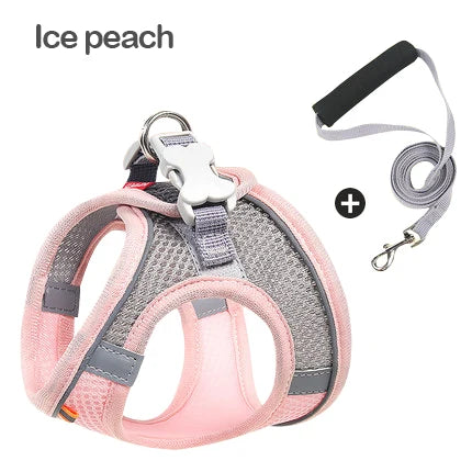 Dog Harness Vest and Leash Set, Reflective Breathable Adjustable Pet Harness for Small and Medium Dogs and Cats, Outdoor Walking